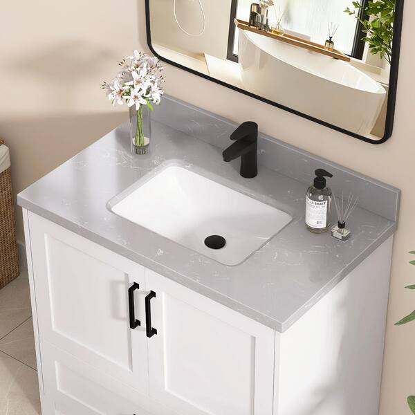 Zeafive 30 in. W x 22 in. D Cultured Marble White Rectangular