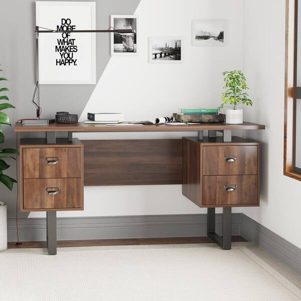 Aisword 59 In Walnut Computer Desk, Study Table Drawer Size