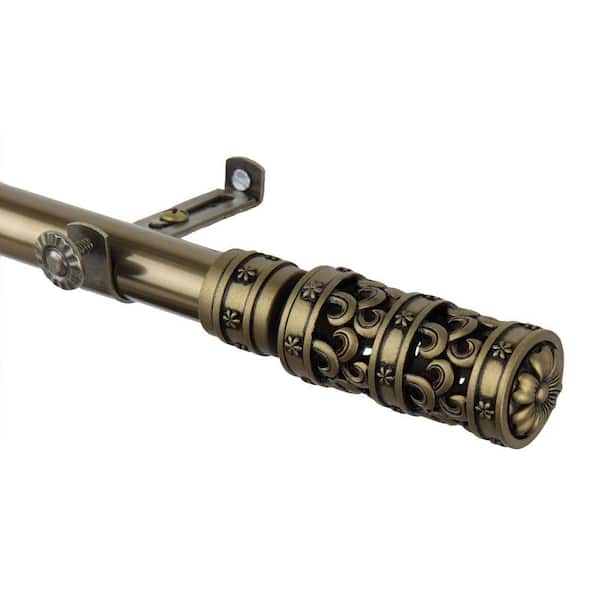 Rod Desyne 120 in. - 170 in. Telescoping Single Curtain Rod Kit in Antique Brass with Whirl Finial