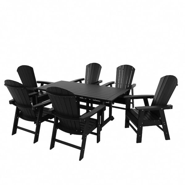 Altura Outdoor Patio Weather Resistant Black 7-Piece HDPE Plastic Rectangle Adirondack Dinning Set