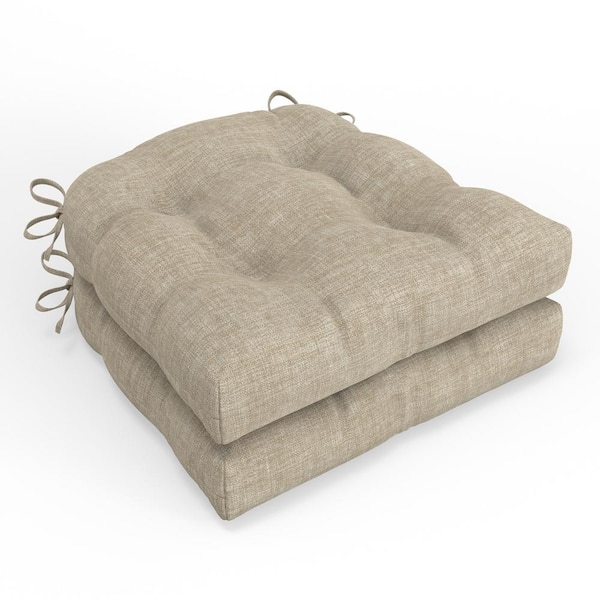 Pillow Perfect Solid Twill 19 in. W x 4 in. D Outdoor Square Tufted Wicker Seat Cushion with Ties 2 Count 19 in. x 19 in. Splash Wheat
