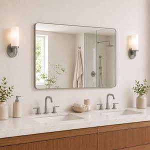 48 in. W x 36 in. H Rectangular Framed Wall Bathroom Vanity Mirror in Gun Grey
