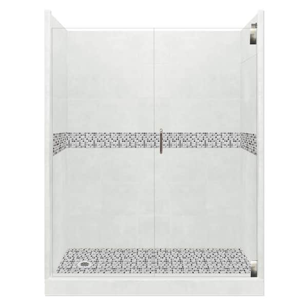 American Bath Factory Del Mar Grand Hinged 30 in. x 60 in. x 80 in. Left Drain Alcove Shower Kit in Natural Buff and Satin Nickel Hardware