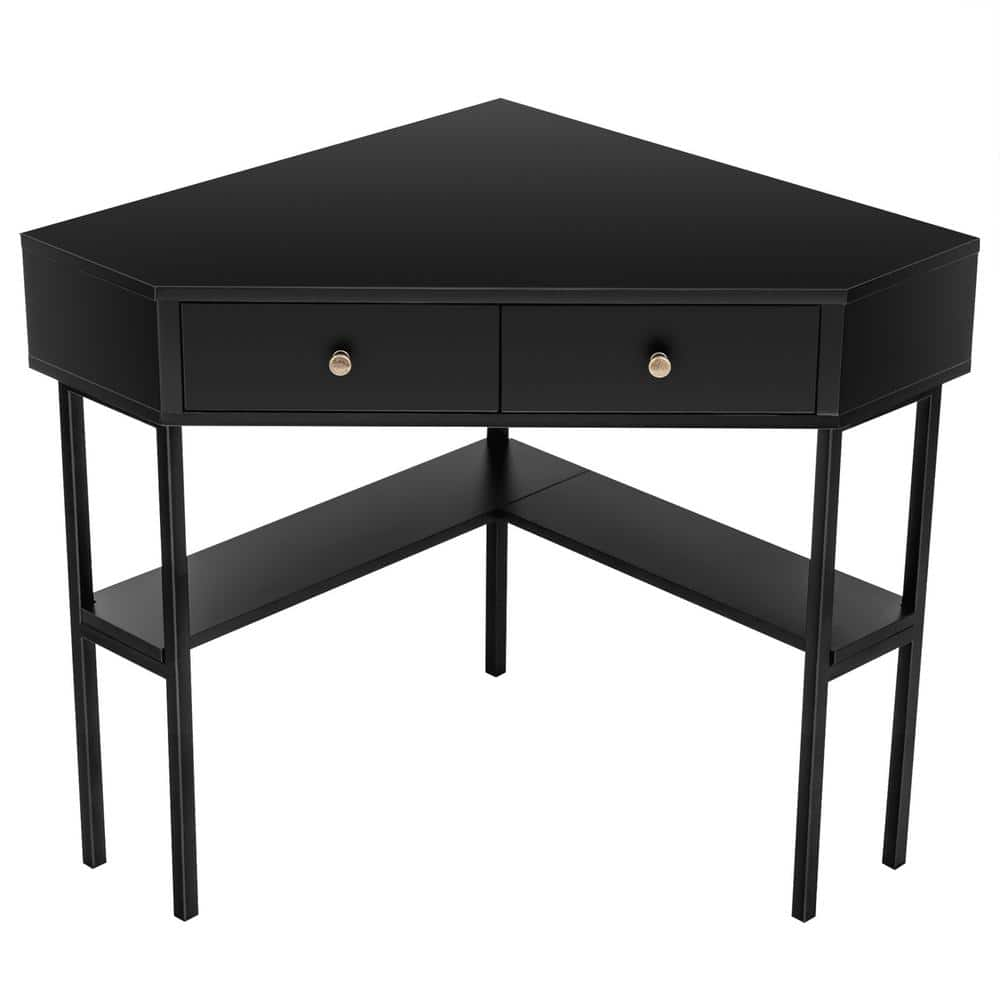 Costway 39.5 in. Black 2-Drawers Corner Computer Desk Writing Workstation  Study Desk HW67561BK - The Home Depot