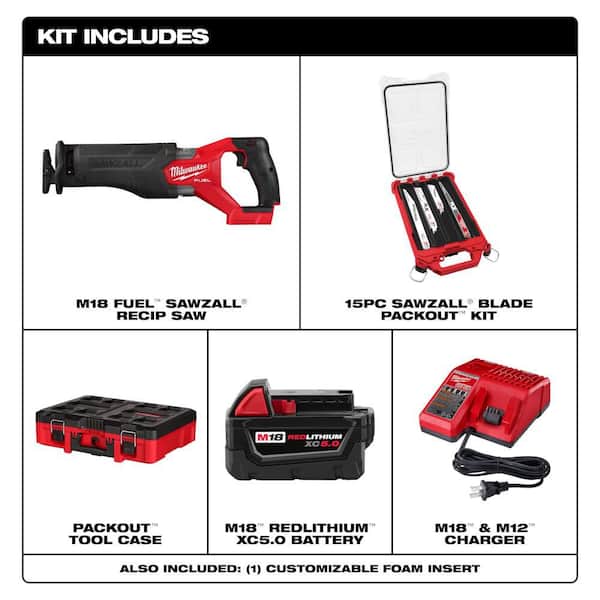 Milwaukee M18 FUEL 18V Brushless SAWZALL w/ PACKOUT Box, 5. 0Ah