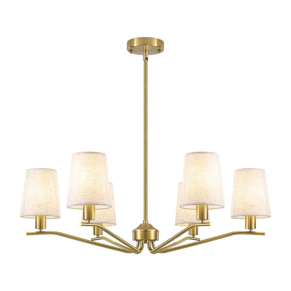 6-Light Gold Modern Farmhouse Chandelier with Linen Fabric Shades for Living Room Kitchen Bedroom price history on PriceWatchPro