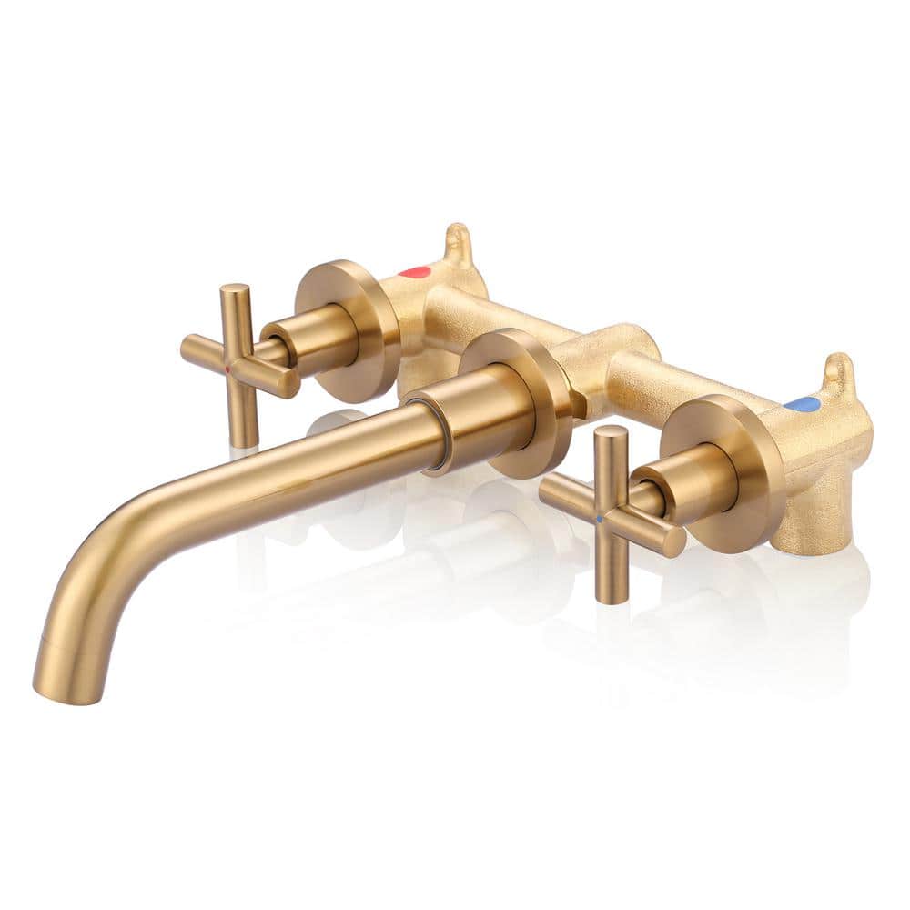ARCORA Gold Double Handle Wall Mounted Bathroom Faucet Roughin Valve Included AR6221400G The