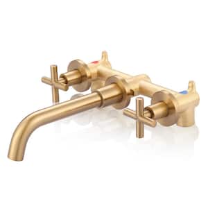 Gold Double Handle Wall Mounted Bathroom Faucet Rough-in Valve Included