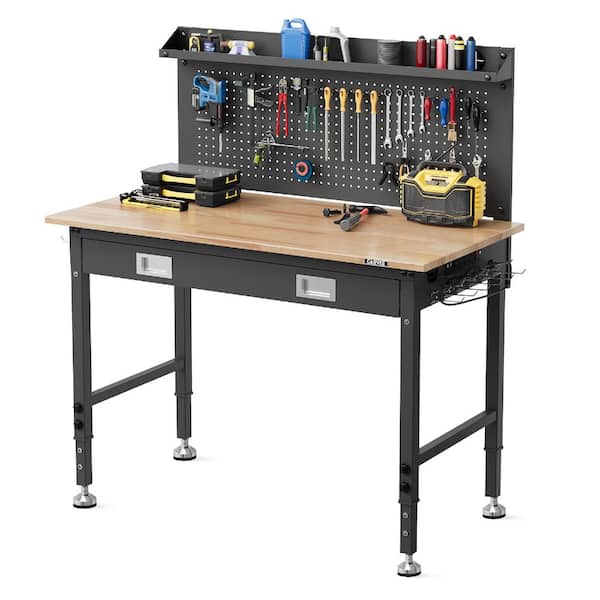 Heavy Duty Adjustable Workbench with ETL Outlets, 2000 lb Capacity, Rubberwood Top for Garage Organization