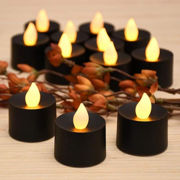 Lumabase Battery Operated LED Tea Light Candles, Set of 12 - Black
