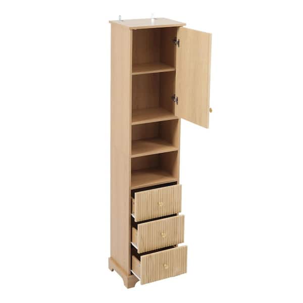 15.7 in. W x 11.8 in. D x 67.7 in. H Brown Wood Bathroom Linen Cabinet Storage Cabinet with Adjustable Shelf, 3 Drawers