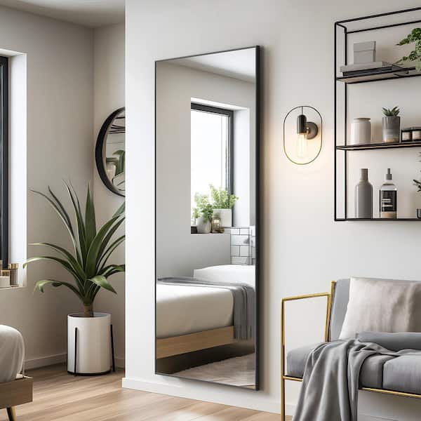 Black 34 in. W x 70 in. H Rectangle Aluminum Alloy Thin Edge Full Length Mirror (No Bracket)