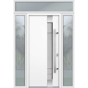 1713 64 in. x 96 in. Left-hand/Inswing Frosted Glass White Steel Prehung Front Door with Hardware