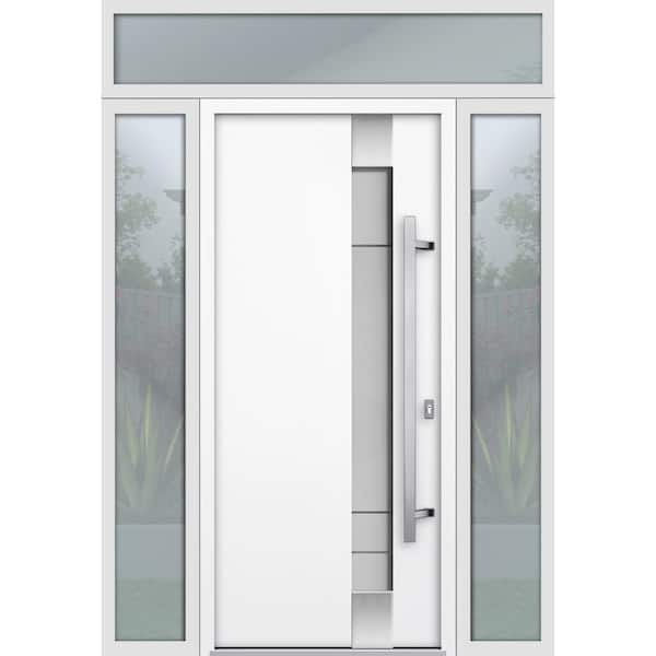 VDOMDOORS 1713 64 in. x 96 in. Left-hand/Inswing Frosted Glass White Steel Prehung Front Door with Hardware