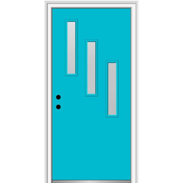 MMI Door 36 in. x 80 in. Davina Right-Hand Inswing 3-Lite Frosted Glass Painted Fiberglass Smooth Prehung Front Door