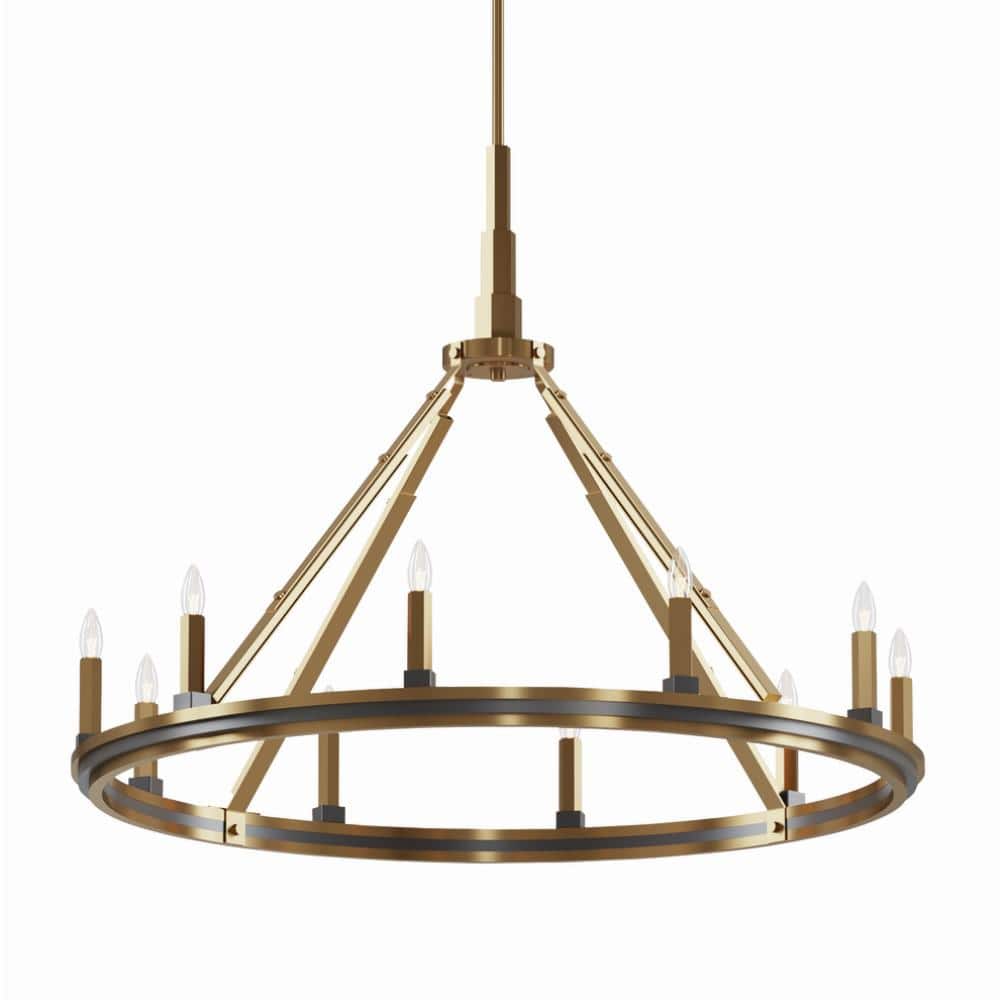 Emmala 10-Light Art Deco Chandelier in Brushed Natural Brass