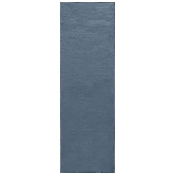 SAFAVIEH Faux Rabbit Fur Indigo 3 ft. x 8 ft. Solid Flokati Runner Rug