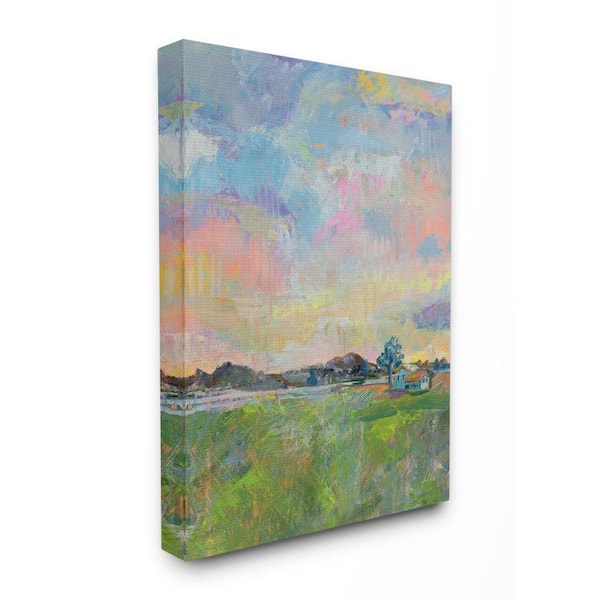 Stupell Industries "Spring Meadow Sky with House" by Jeanette Vertentes Unframed Nature Canvas Wall Art Print 36 in. x 48 in.