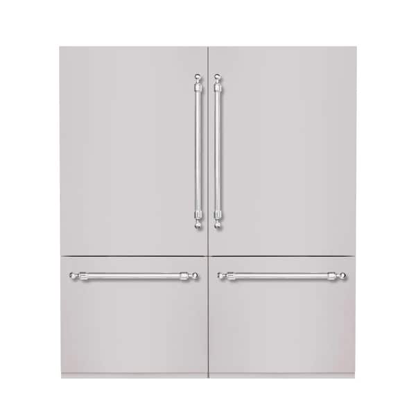 Hallman 72 in. 39.6 TTL cu. ft. Built-In Refrigerator-Water Dispenser Bottom Freezer in Stainless Steel W-Classico Chrome Trim