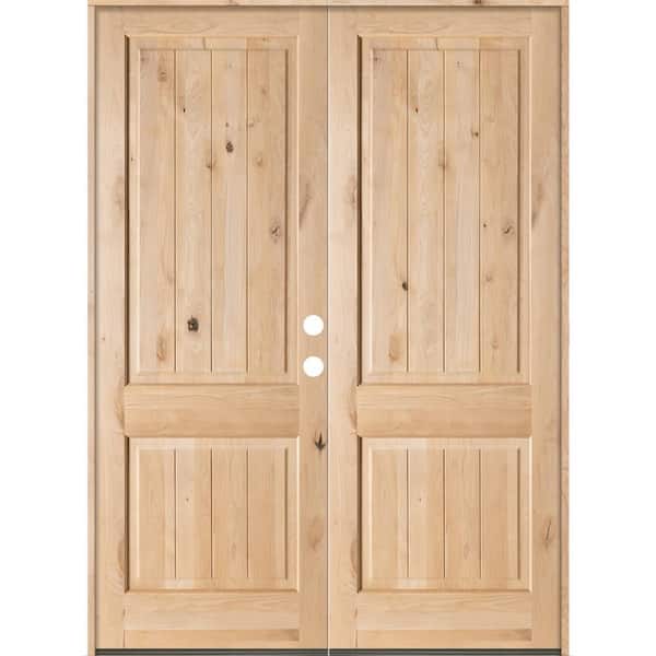 Krosswood Doors 72 in. x 96 in. Rustic Knotty Alder Square Top Unfinished /V-Groove Left-Hand Inswing Wood Double Prehung Front Door