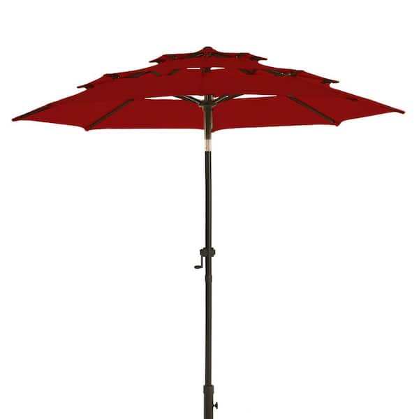 PASAMIC 9 ft. 3-Tier Market Patio Umbrella with Push Button Tilt and Crank in Burgundy