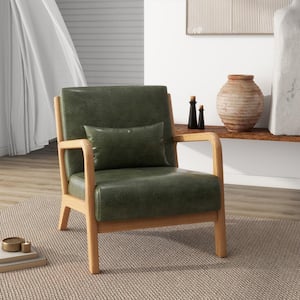 Modern Hunter Green Faux Leather Wood Frame Upholstered Accent Arm Chair (Set of 1)