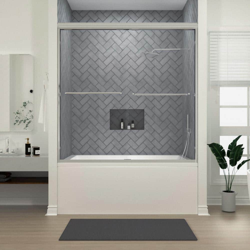 60'' Chrome Semi Frameless Sliding Tub Door with Clear Glass