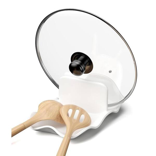 Ceramic Spoon Rest with Pot Lid Holder for Stove Top, Large Spatula Rest and Utensils Holder, Modern Kitchen Accessories