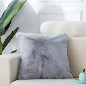 Agnes Gray Chinchilla Faux Fur Throw Pillow (18 in. x 18 in.)