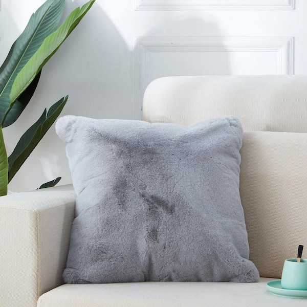 NUBE Agnes Gray Chinchilla Faux Fur Throw Pillow (18 in. x 18 in.)  PIL-RSPGR5050 - The Home Depot