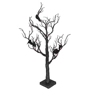 26.5 in. Black Glittered B/O LED Tabletop Halloween Tree with Bats - Orange Lights