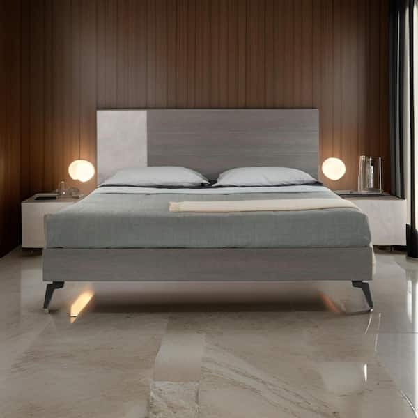 Noe In Brown and Chrome Wood Frame King Platform Bed with Panel Headboard