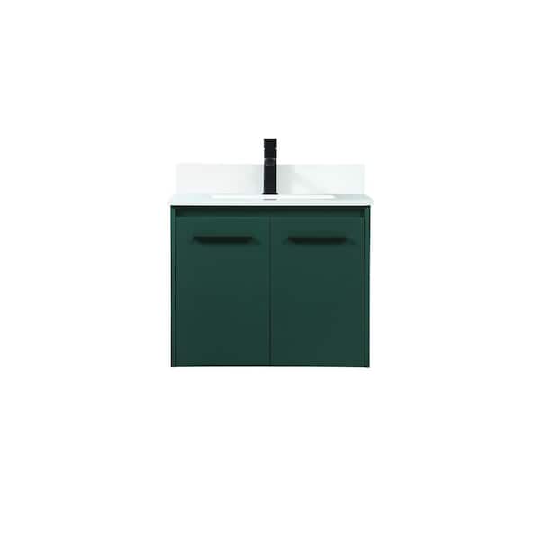 Unbranded Simply Living 24 in. W x 18 in. D x 19.7 in. H Bath Vanity in Green with Ivory White Engineered Marble Top