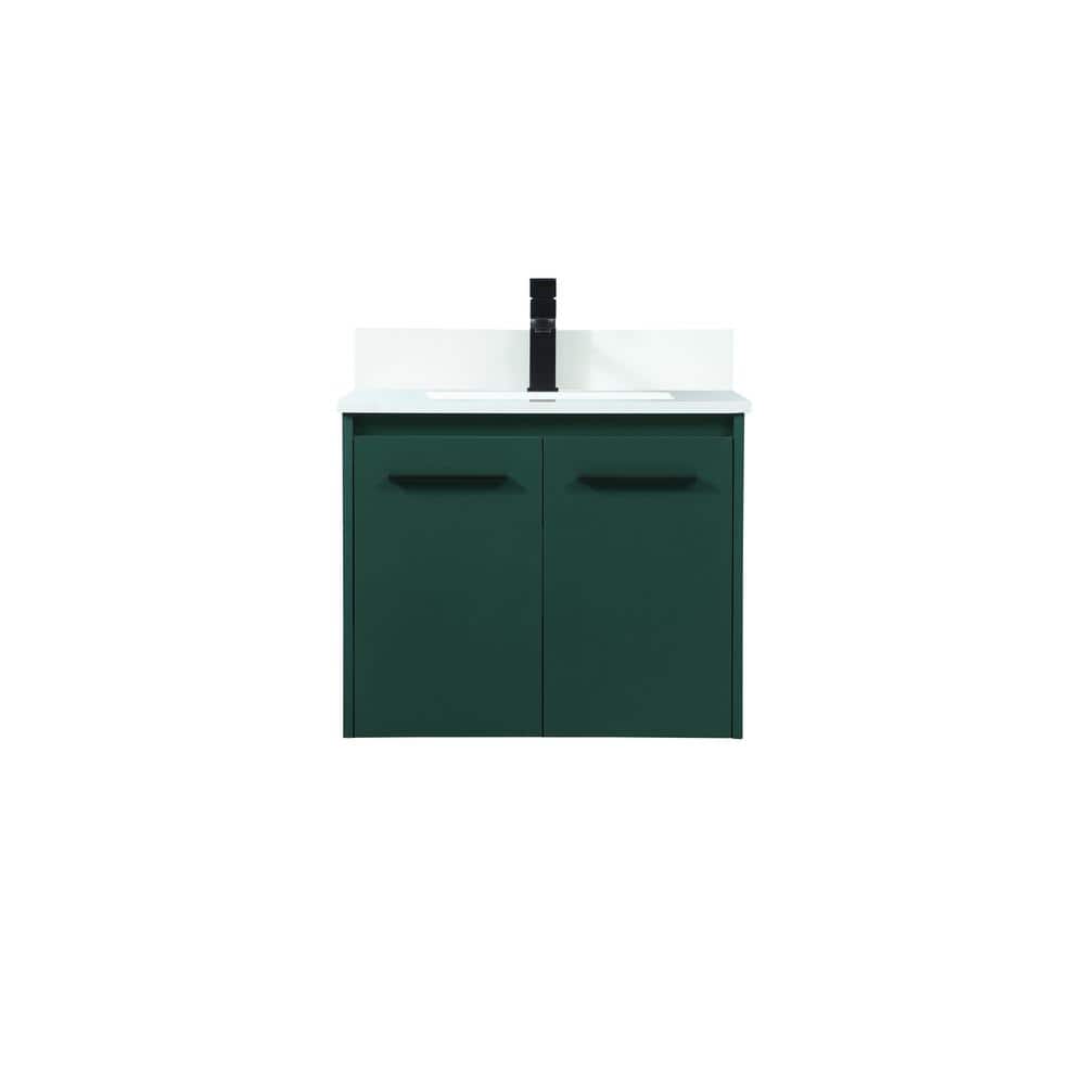 Timeless Home 24 in. W Single Bath Vanity in Green with Quartz Vanity Top in Ivory with White Basin with Backsplash