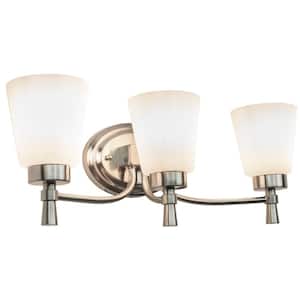 21.75 in. 3-Light Brushed Nickle Vanity Light with Opal Glass Shade
