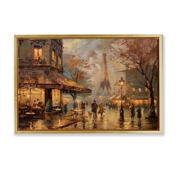 Stupell Industries Parisian Fall Townscape by LSR Design Studio Gold Floater Frame People Graphic Art Print 21 in. x 31 in.