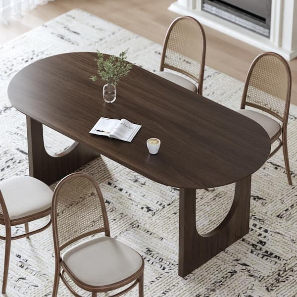 Oval Walnut Solid Wood 67 in. Kitchen Tables Double Pedestal Dining Table Seats 6