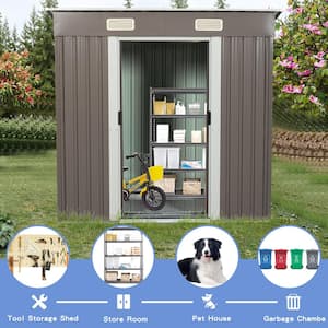6 ft. x 4 ft. Outdoor Gray Metal Storage Shed with Metal Floor Base (24 sq. ft.)
