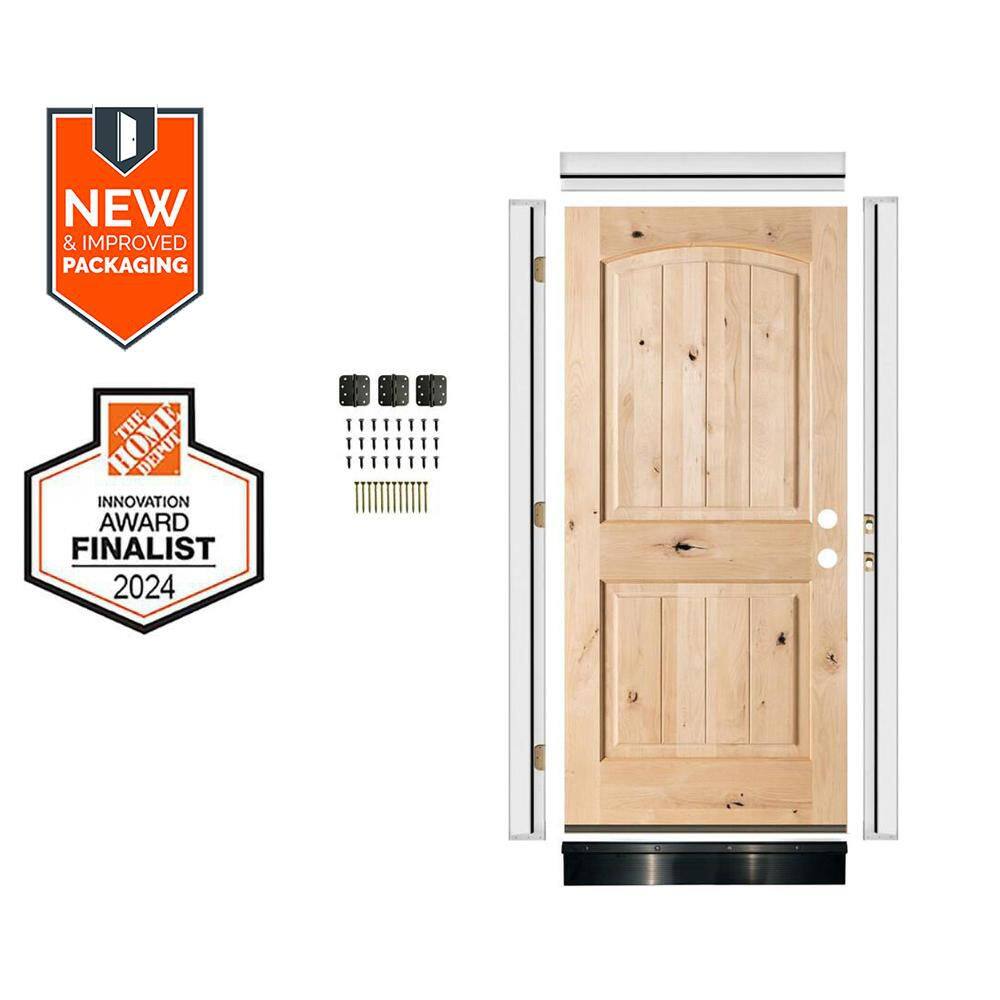 DIY 32 in. x 80 in. Knotty Alder Left-Hand Top Arch VG Unfinished Single Wood Front Door Kit w/ Quick Assemble Jamb price history on PriceWatchPro