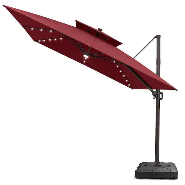 Pellebant 11 x 11 ft. Aluminum Outdoor Heavy-Duty 360° Rotation Cantilever Patio Umbrella with Light in Purple Red