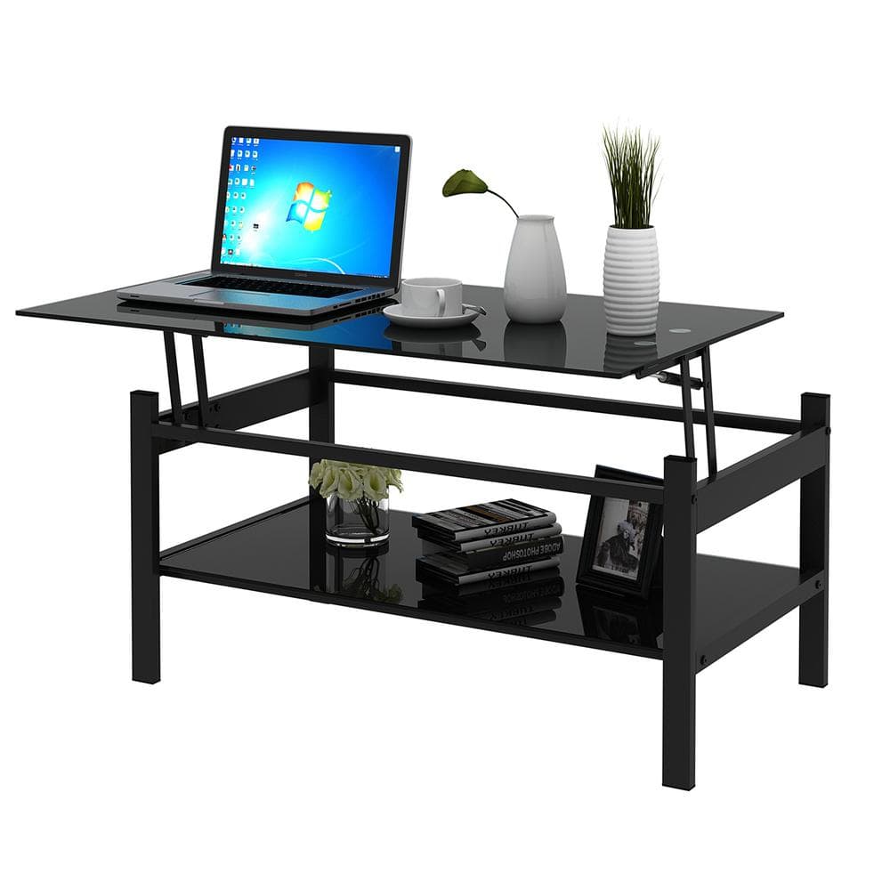 Black Glass Lift-Top Rectangular Outdoor Coffee Table