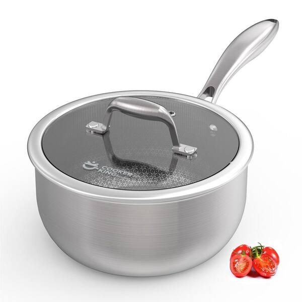 3 qt. 3 Ply Stainless Steel Nonstick Sauce Pan in Silver with Lid, Oven Safe, Induction Pot Compatible with All Cooktops