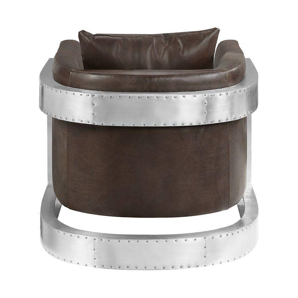 Jane 33" Brown Leather Accent Chair with Metal Frame