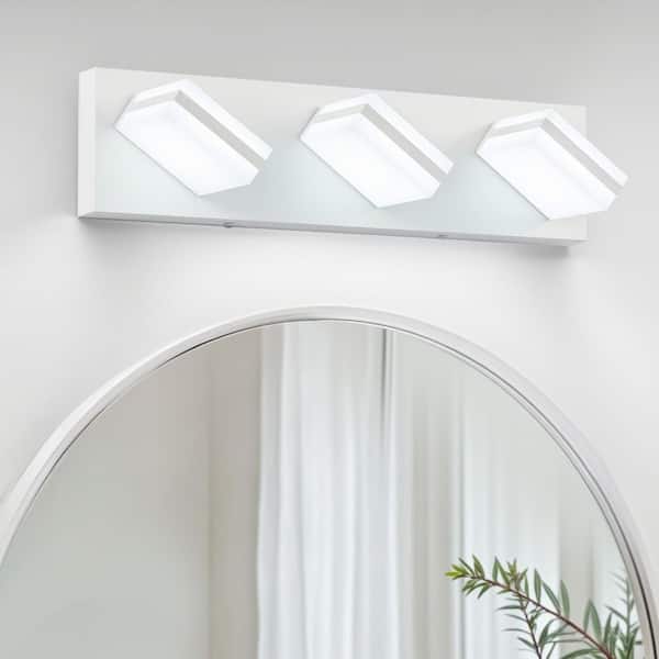 18 in. 3-Light Matte White 3CCT Adjustable Modern LED Vanity Light with Memory Function Rotatable Shades
