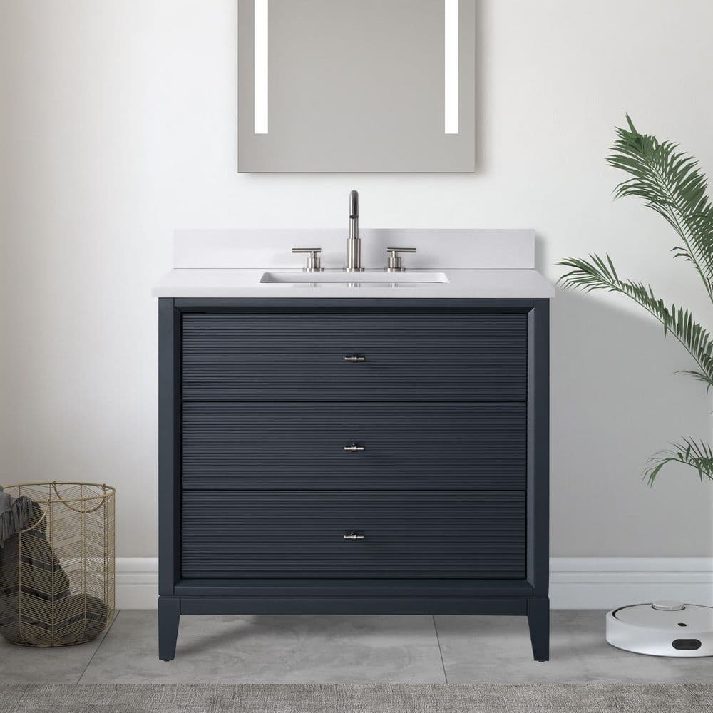 36 in. W Single Sink Freestanding Vintage Spruce Blue Bath Vanity Cabinet with Ariston White Engineered Marble Top price history on PriceWatchPro