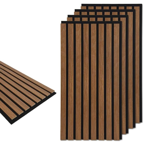 2/5 in. x 1 ft. x 2 ft. Brown Walnut MDF Decorative Wall Paneling 3D Acoustic/Sound Proof Slat Wall Panel(20-Pack)
