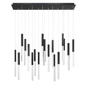 Benicio 3.15-Watt 18-Light Integrated LED Black Rectangle Chandelier with Clear Crystal Shade