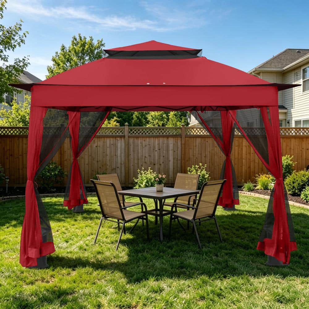 11 ft. x 11 ft. Patio Pop-up Canopy Soft-Top Gazebo Instant Portable w/ Double-Roof Fine Mesh Adjustable Height, Red price history on PriceWatchPro