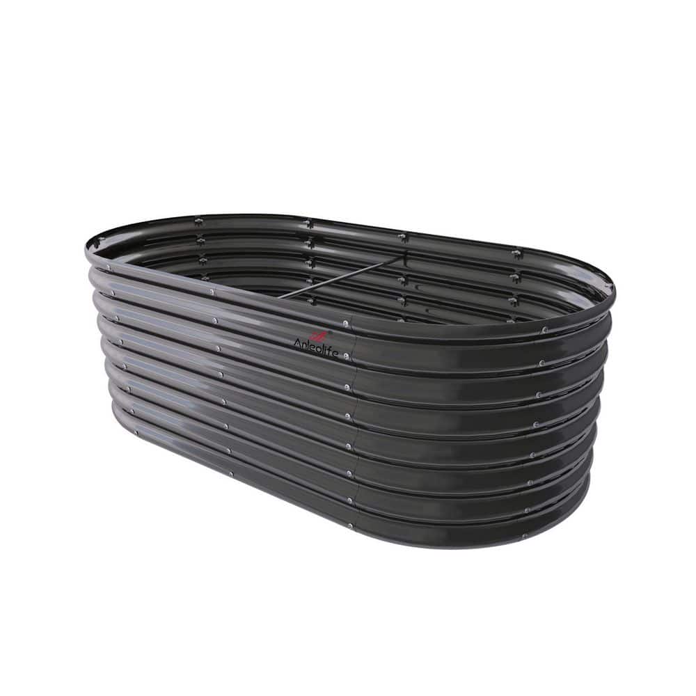 6 x 3 x 2 ft. Metal Oval Gray Galvanized Raised Garden Bed, Deep Root Plant