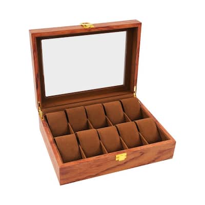 10 Slots Vintage Red Wooden Watch Box Display Organizer Jewelry Storage Case